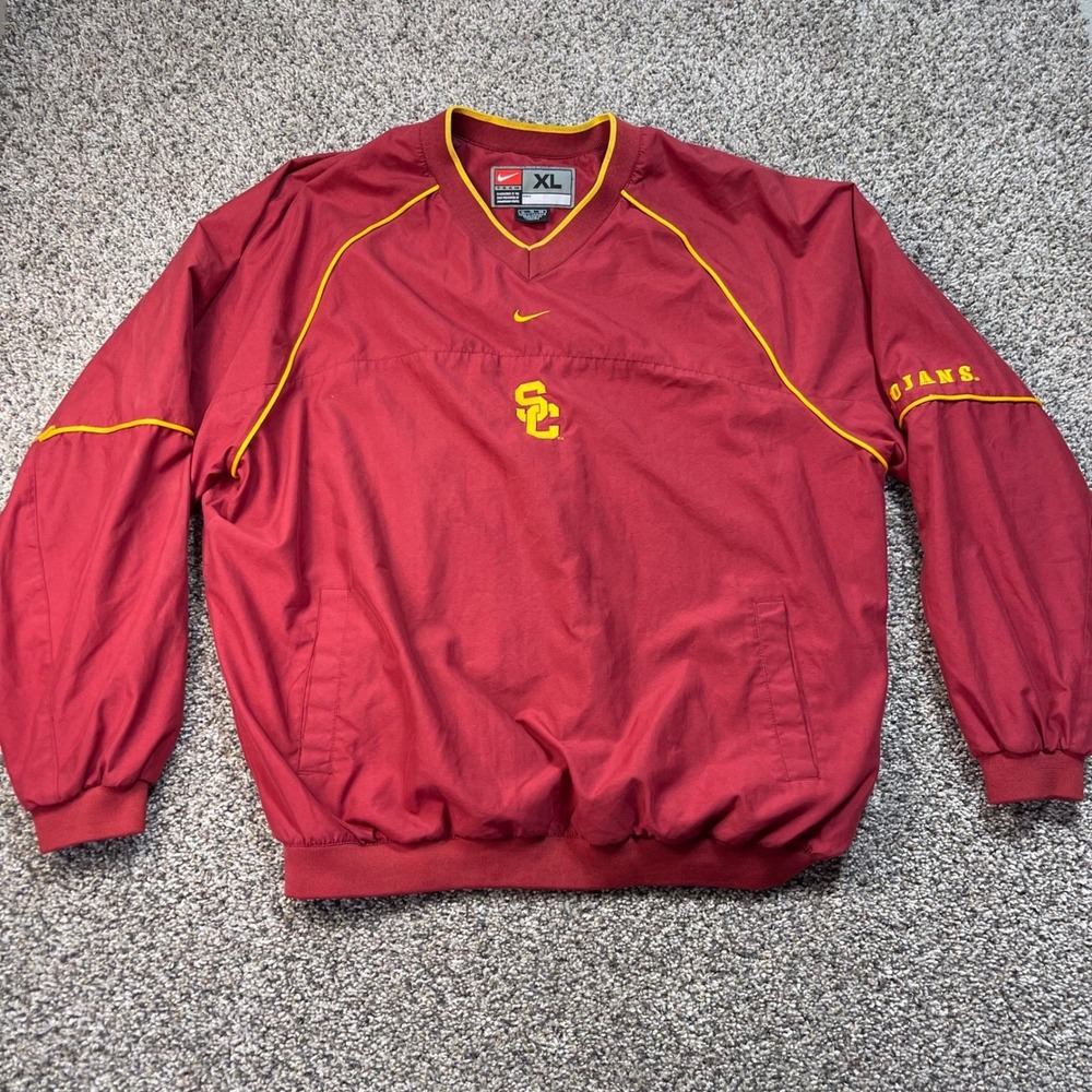 Vintage Nike Team USC Trojans Men's XL Windbreaker Pullover Red Gold V-Neck
